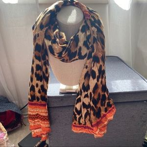 Leopard Print Scarf with Pops of Orange and Pink